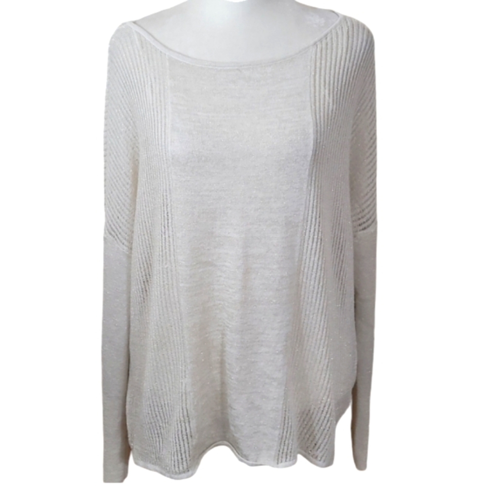 Jennifer Lopez Cream Metallic Semi Sheer Sweater Long Sleeves Soze Medium